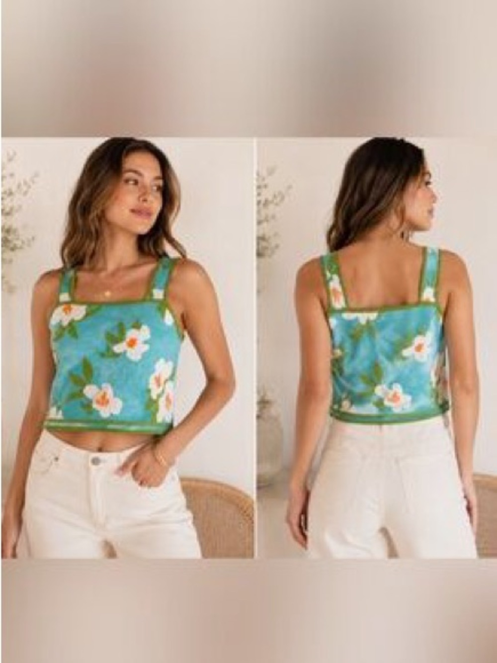 Sage + Oak - Floral Knit Cropped Tank Top - Size Small